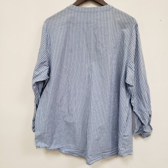 Woman Within Striped Button Up Top Size 2X Blue Capsule Nautical Preppy Classic - Picture 2 of 16